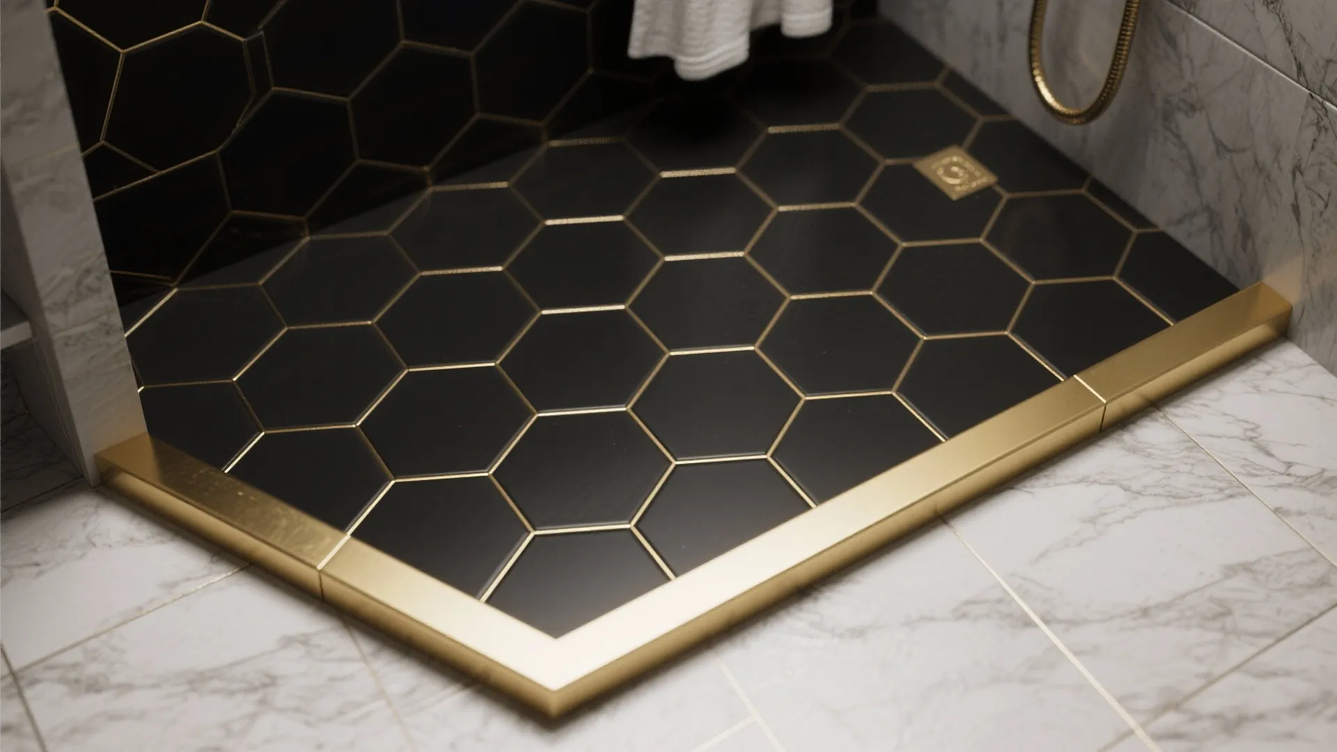 3. Hexagonal black tiles with gold inlay border