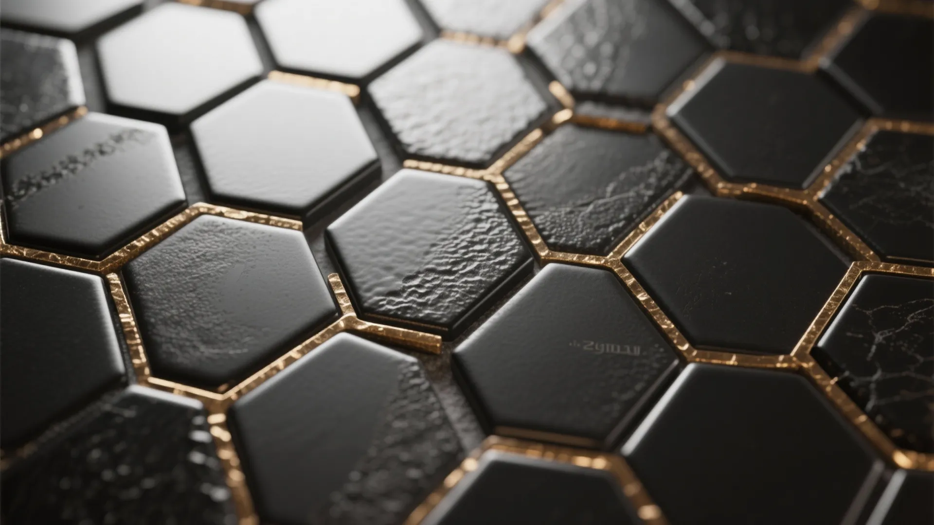 Black Hex Tiles with Warm Metal Accents