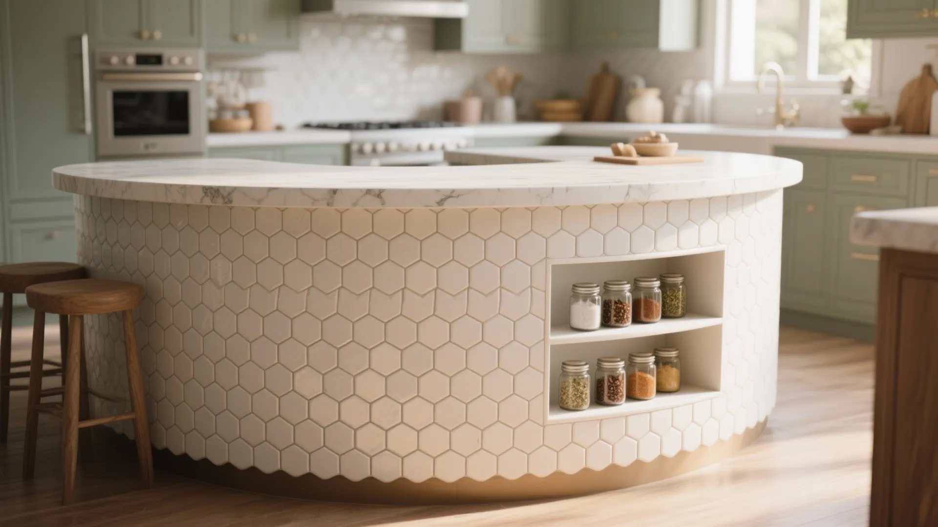 5. Curved island return or backsplash niche