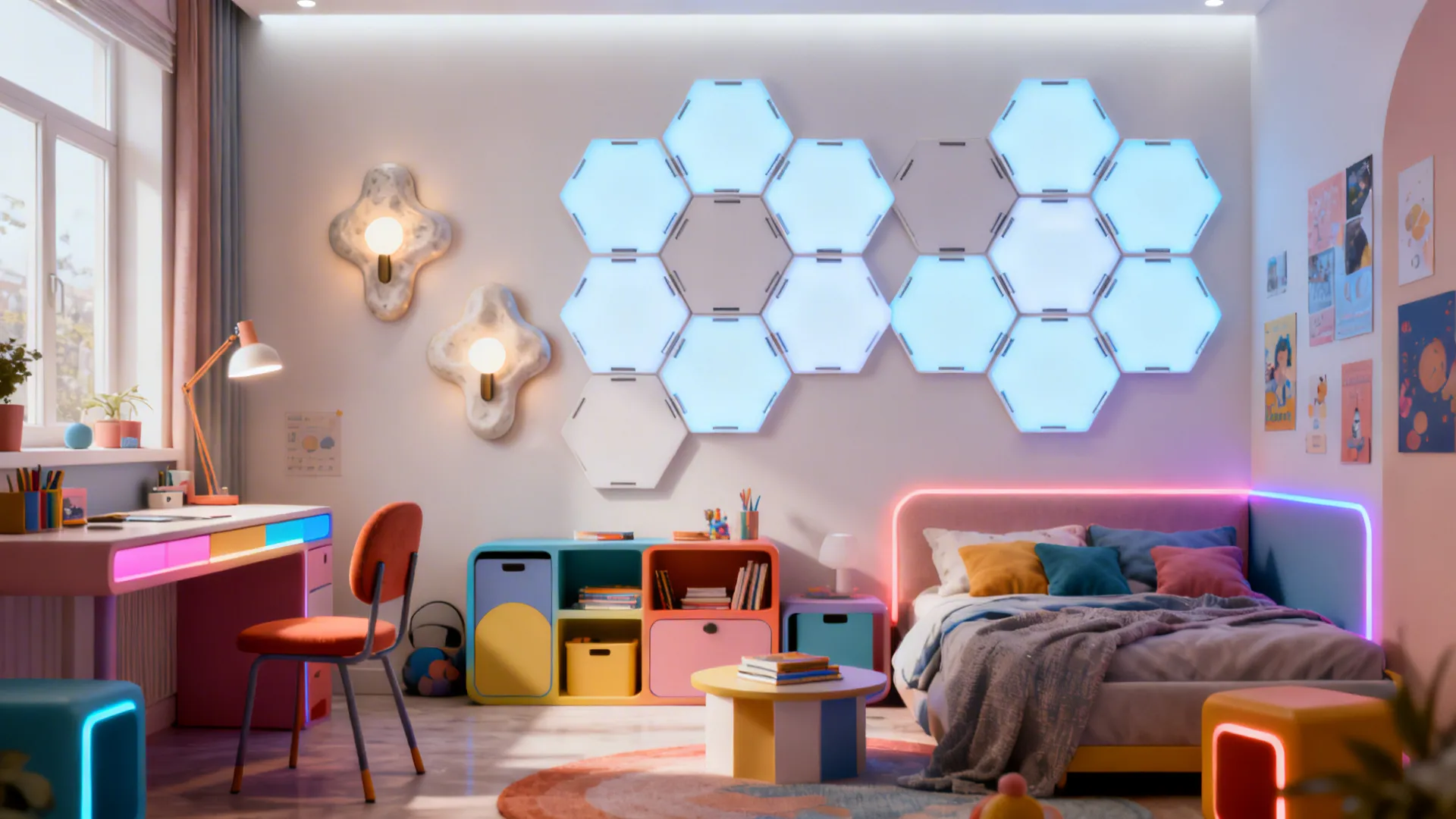 5. Decorative LED wall panels and smart fixtures