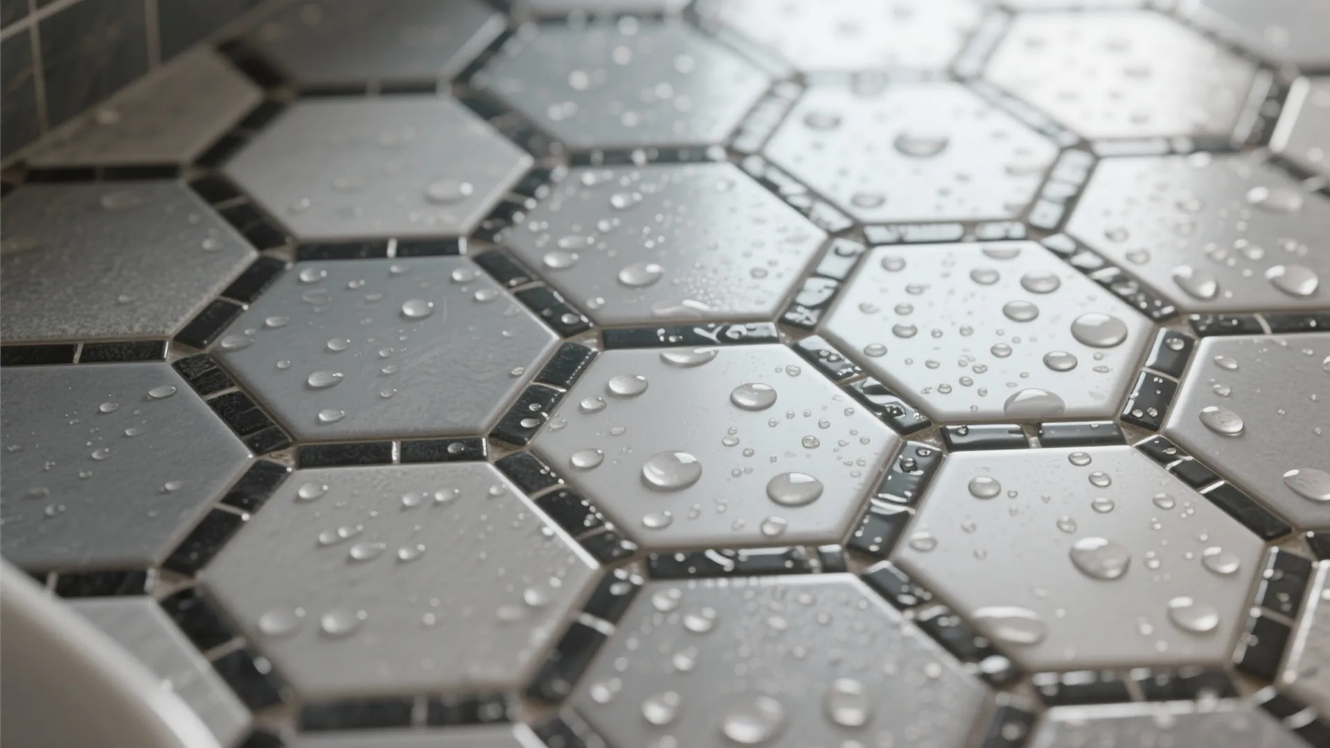 Mix-and-Match Grey Hexagon Mosaics in Wet Zones
