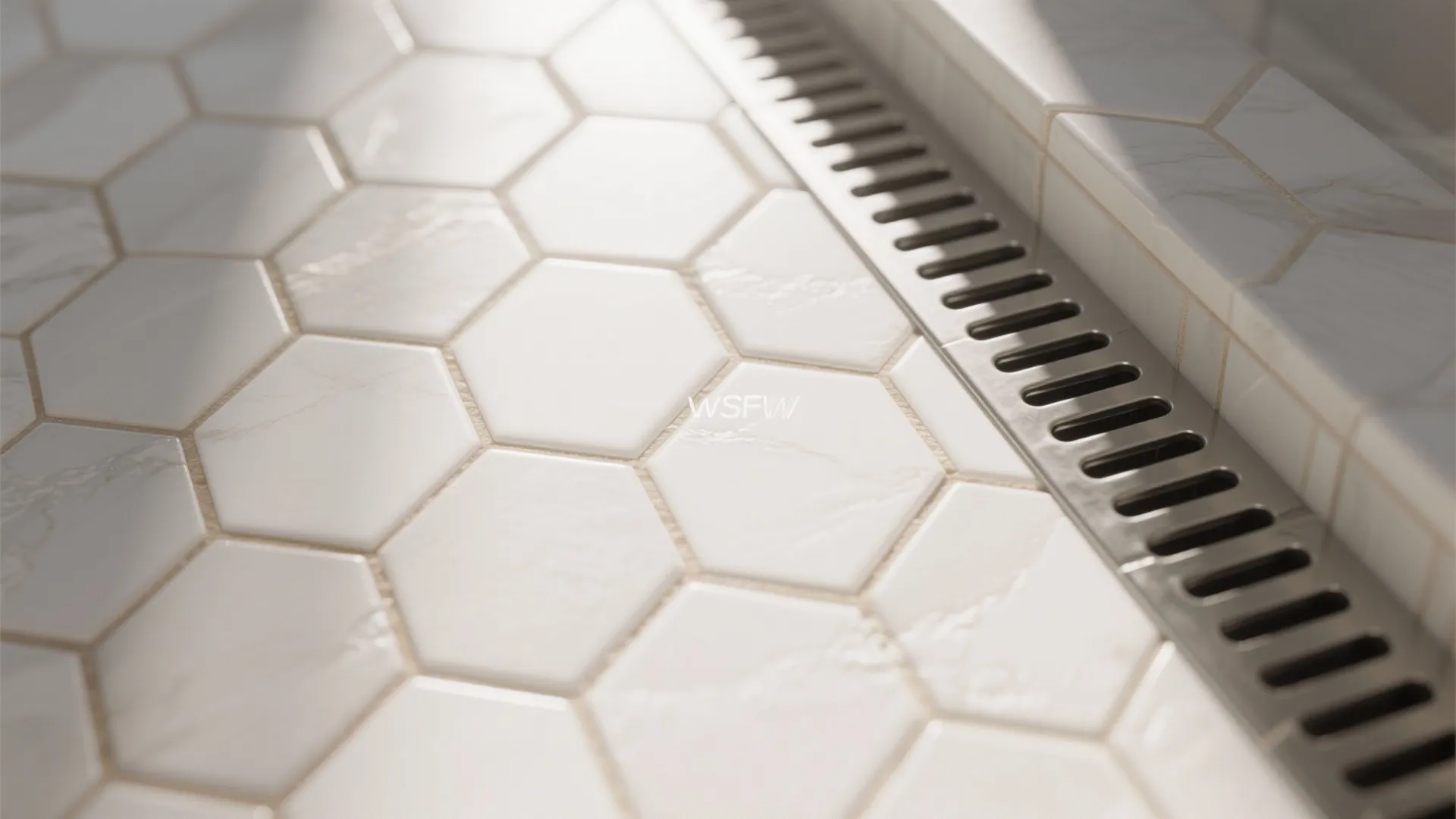 3) White hexagon mosaics for playful scale