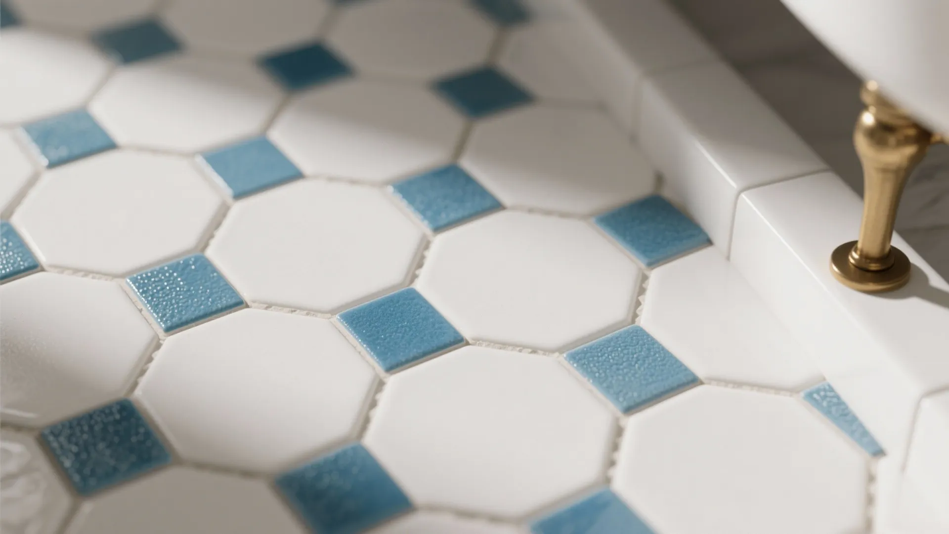 Classic Blue-and-White Hex with Warm Brass