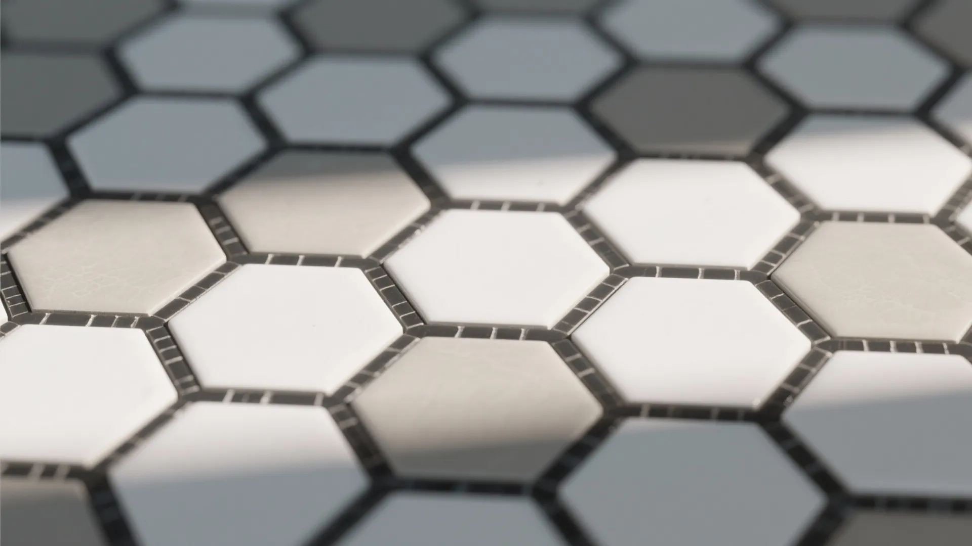 1) Mini Hex Mosaic with High-Contrast Grout