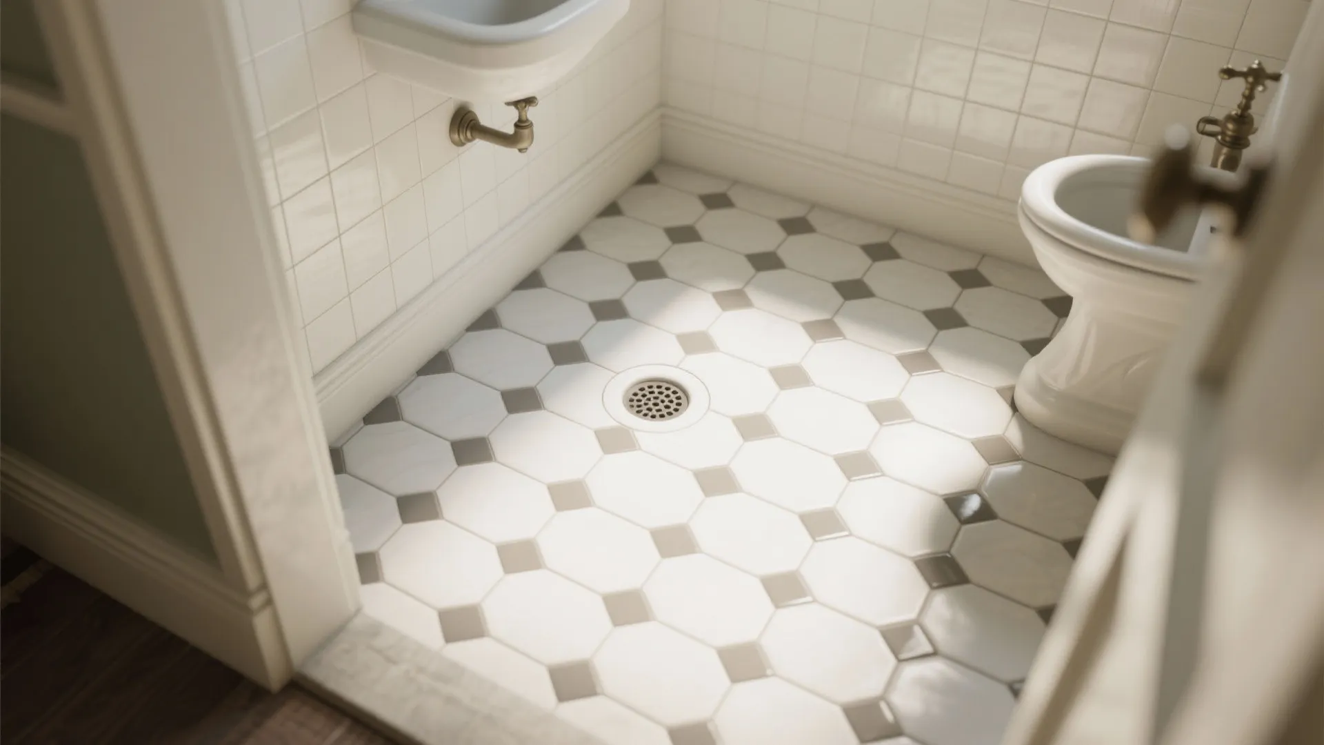 Hexagon Mosaic Floors for Small Bathrooms