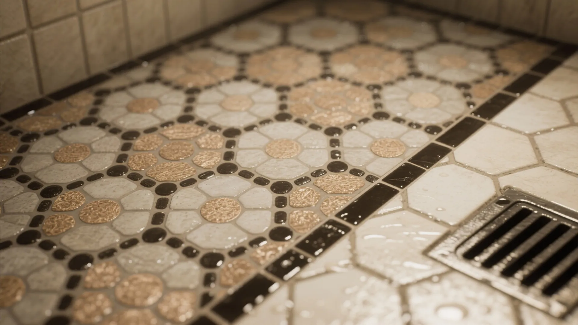 4. Small Hex or Penny Tiles for Grip and Charm