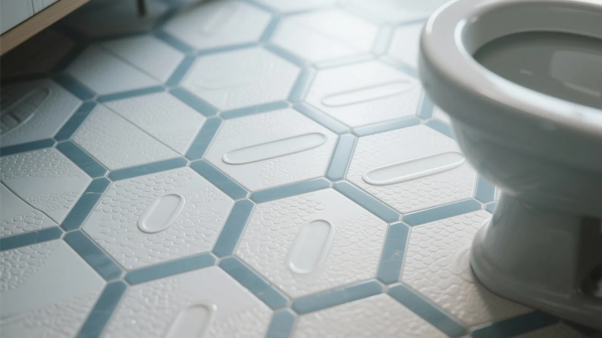 3. Geometric hex or elongated penny tiles