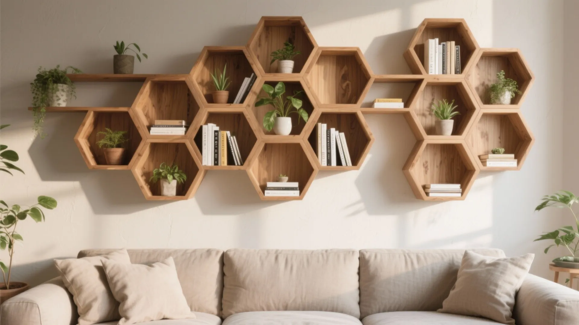 Modular Hexagon Shelves as 3D Wall Art