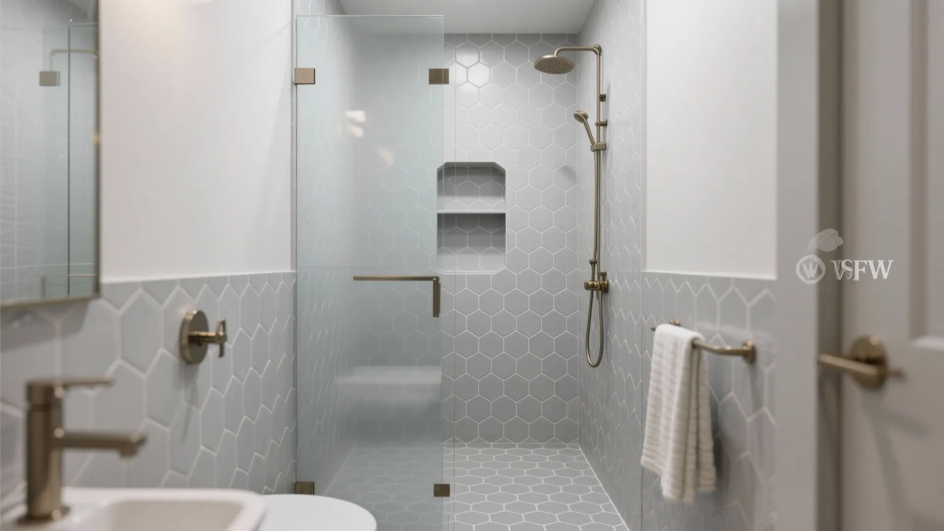 Mix-and-Match Grey Hexagon Mosaics in Wet Zones