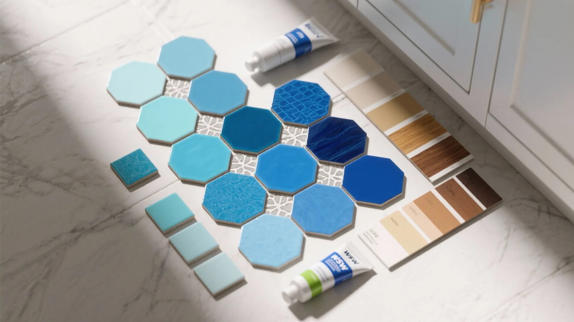 3. Small Hex Blue Tiles for Tactile Detail