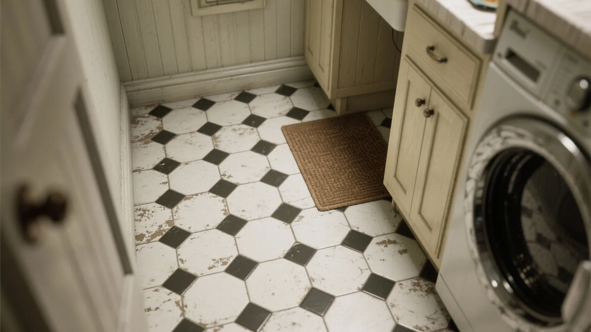 3. Small hex tiles with contrasting grout for grip and style