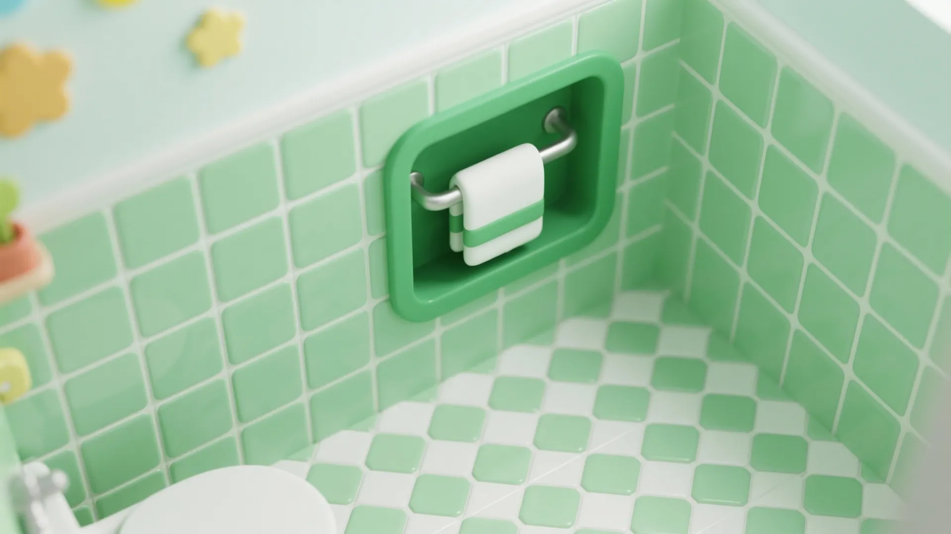 5. Bright Grout and Green Accents for a Playful Look