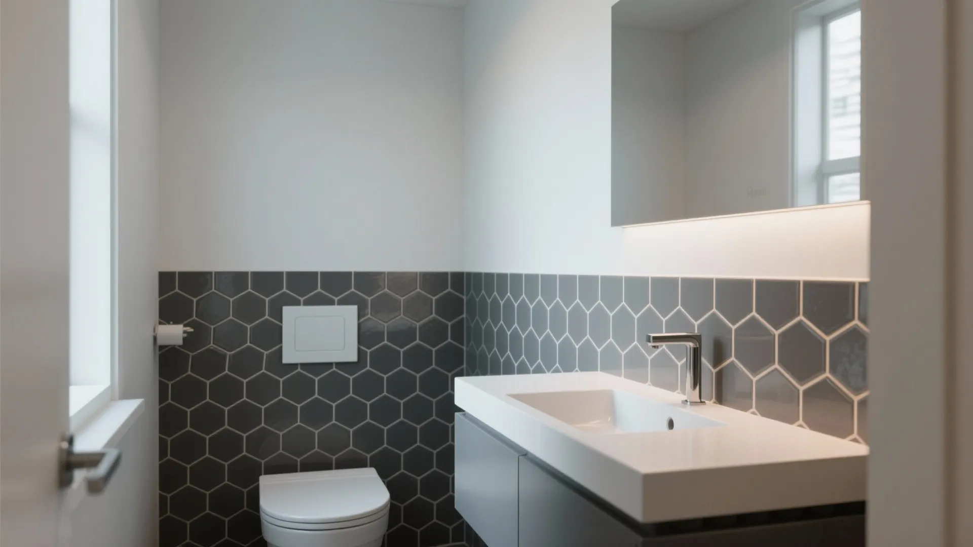 Matte Hex Tiles with Contrasting Grout