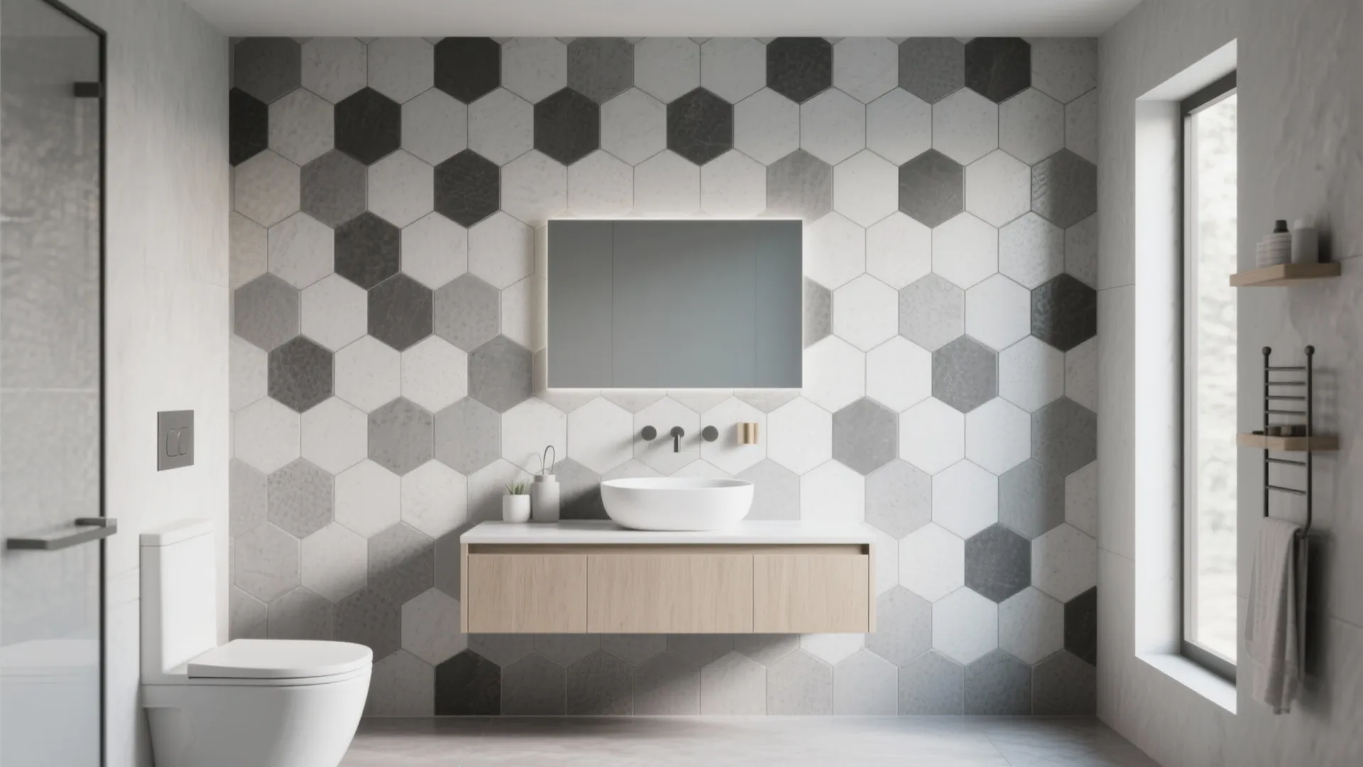 4. Hexagon mosaic accent wall for visual interest