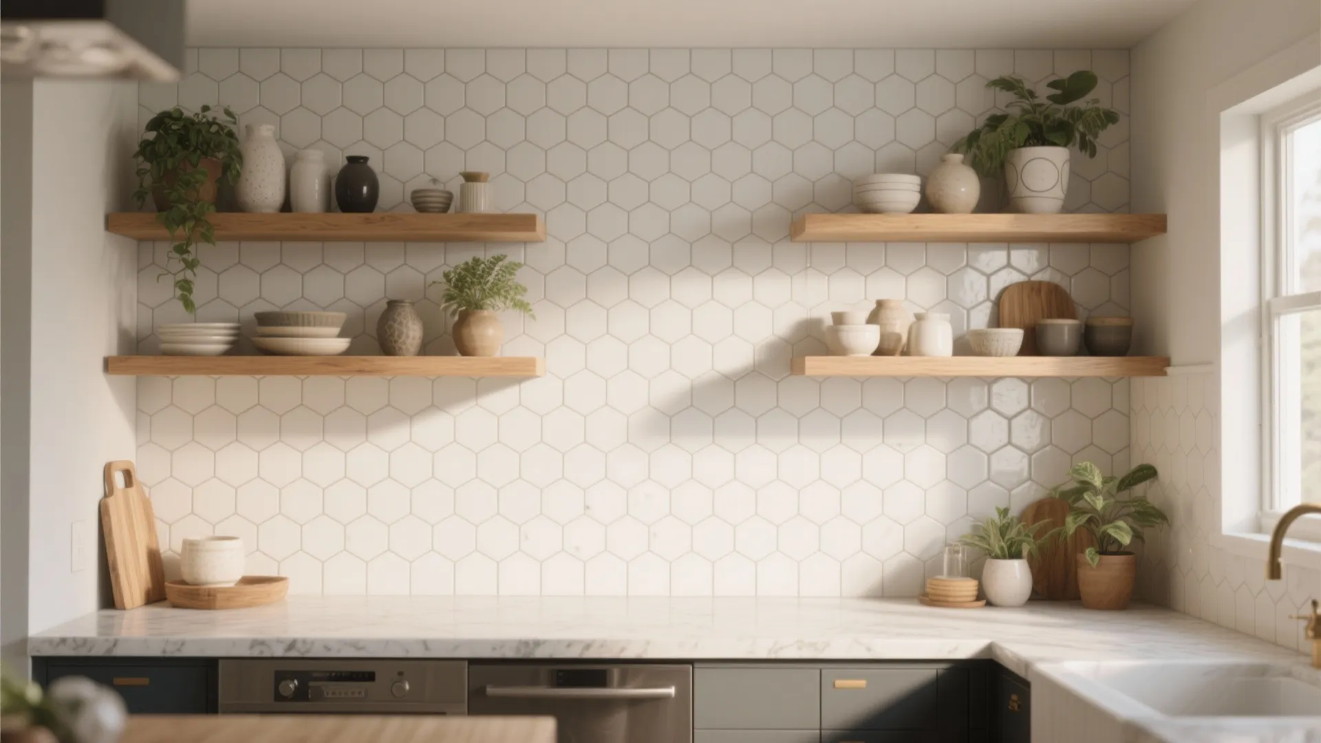 2. Hexagon White Tiles for Visual Interest