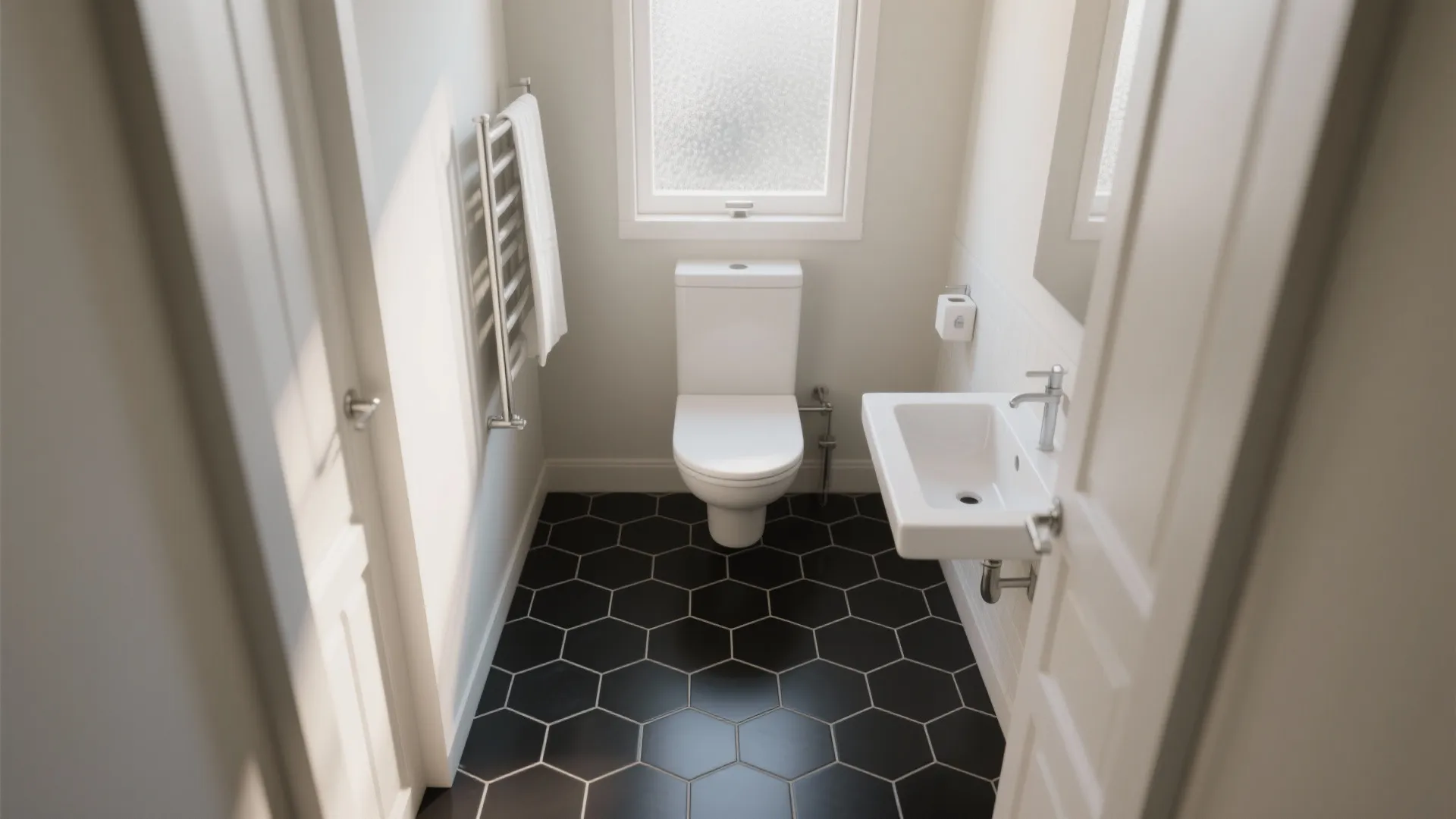 3. Black hexagon floor with light walls