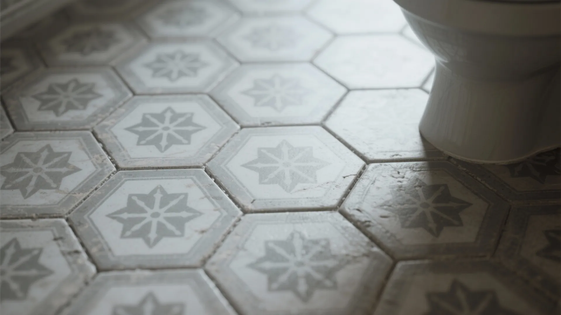3. Hexagon encaustic-style grey tiles