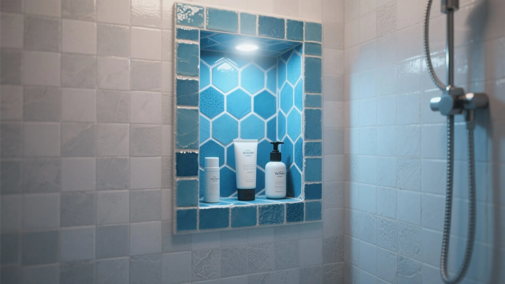 3. Coastal Hexagon Mosaic Shower Niche