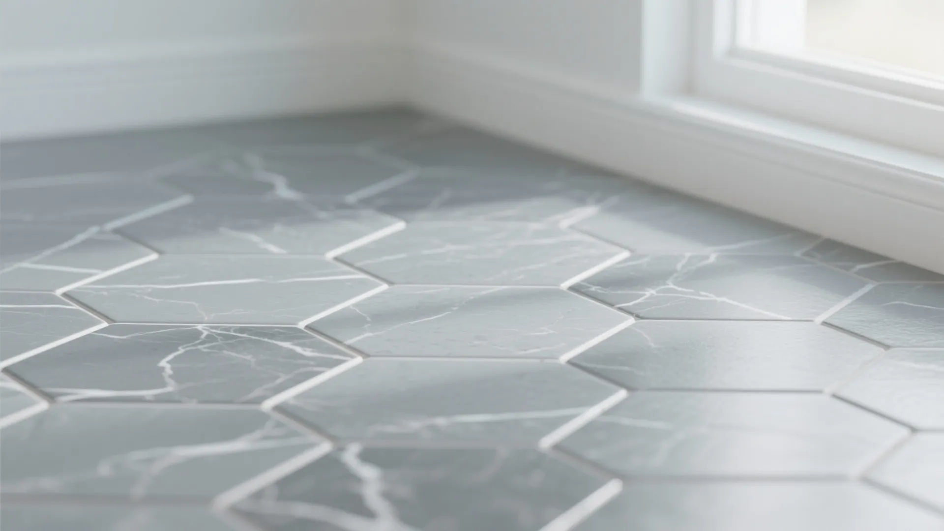 2. Hexagon grey tiles with subtle veining
