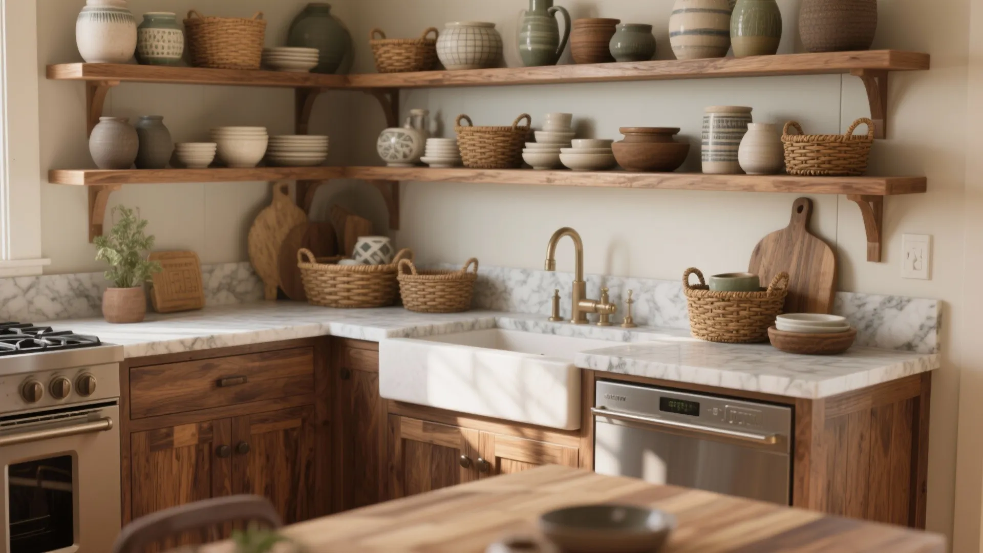 6. Hickory Island with Open Shelving