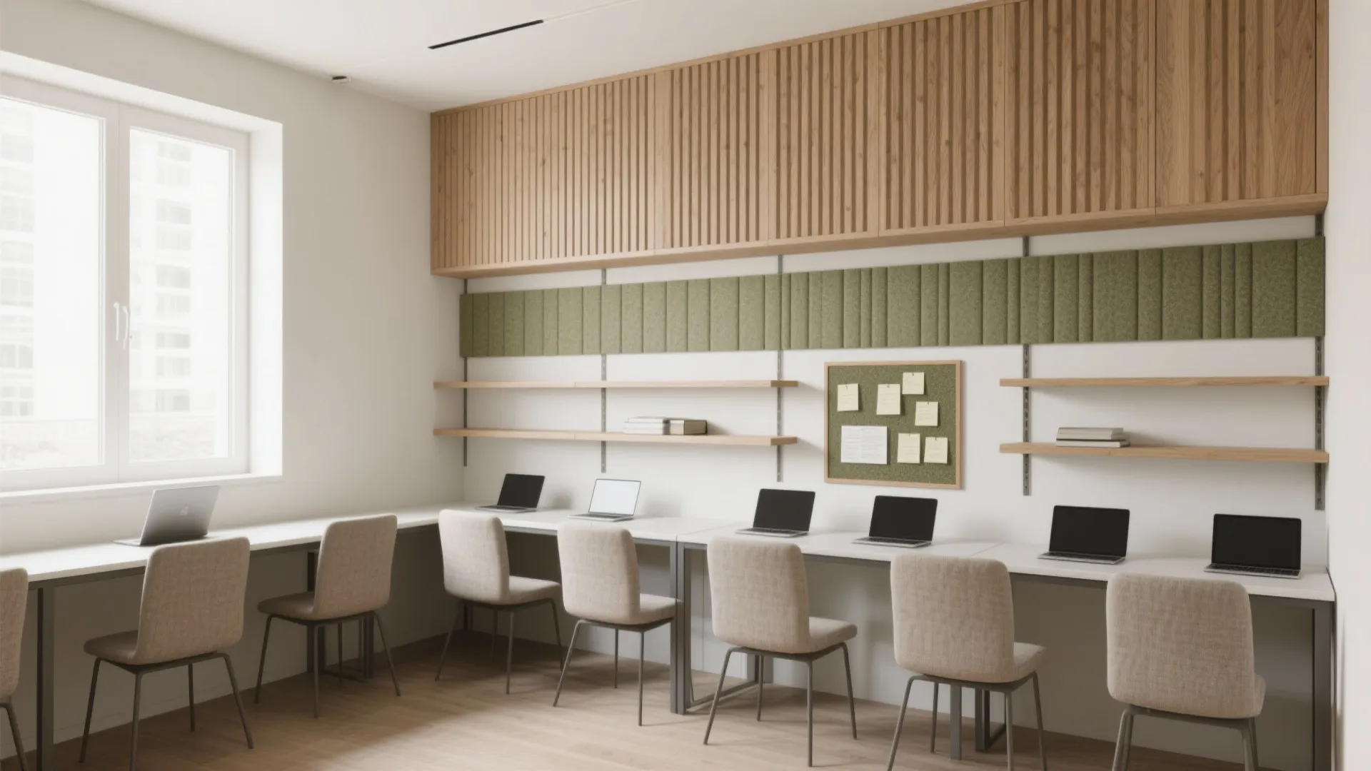 Minimalist Study Storage With Hidden Acoustics