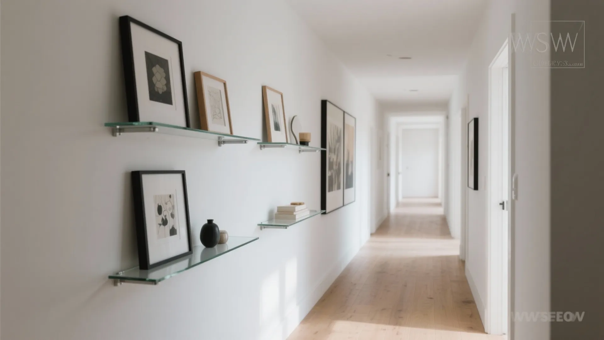 1) Floating Glass Shelves with Hidden Brackets