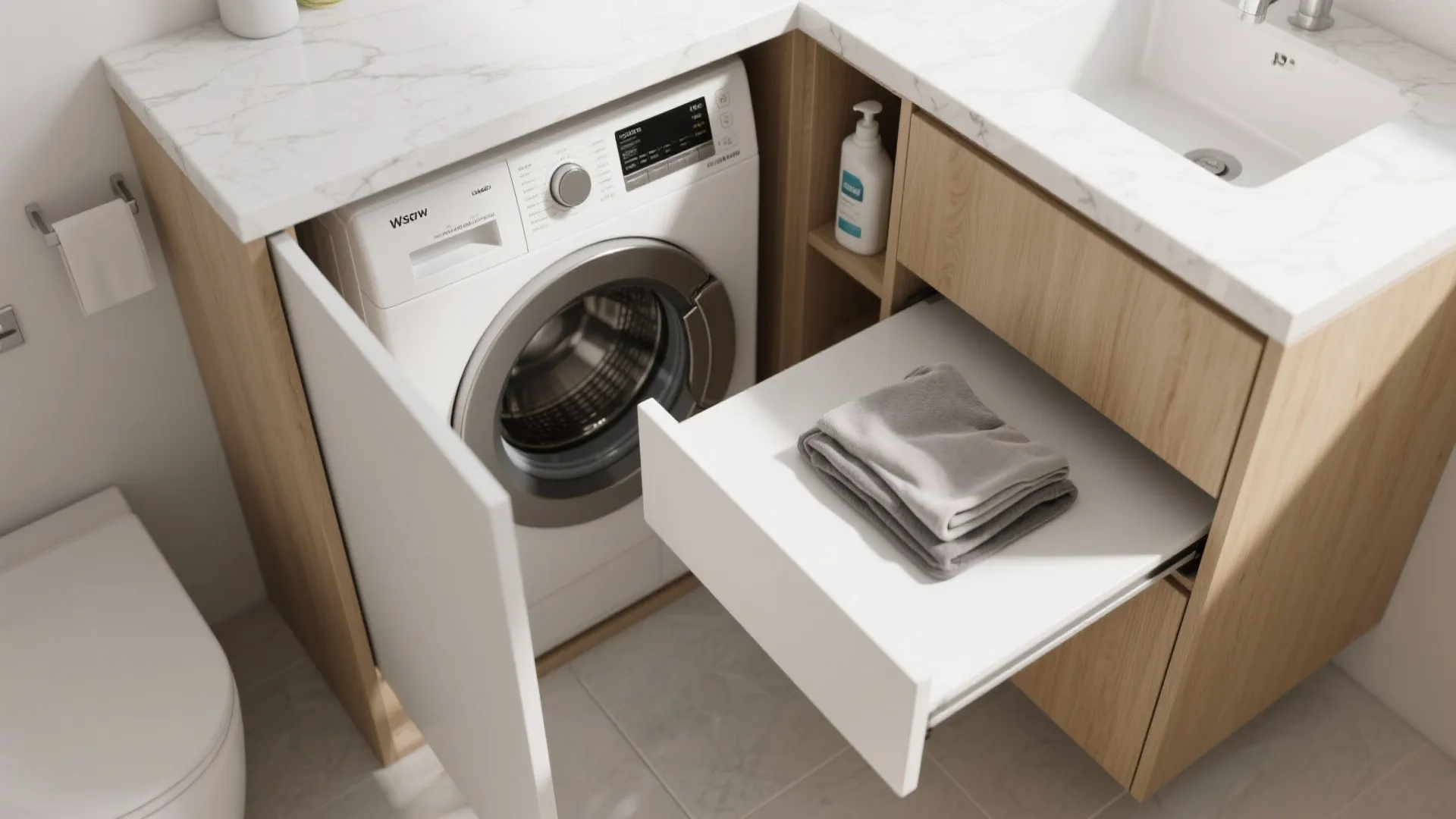 2. Hidden Cabinet Laundry with Countertop Folding