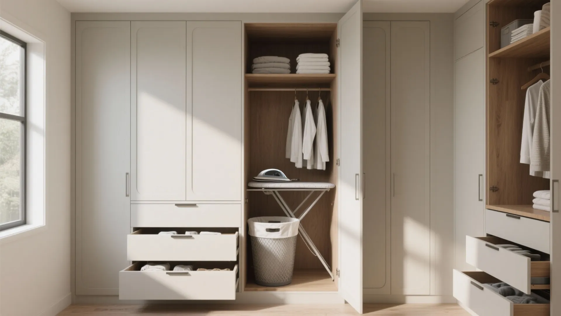 3. Built-in cabinets with hidden organizers