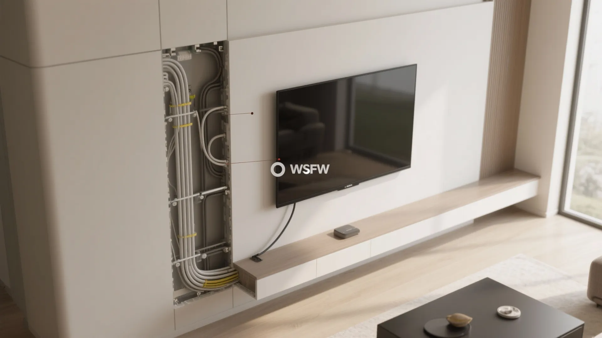 Wall-mounted TV with Hidden Cables