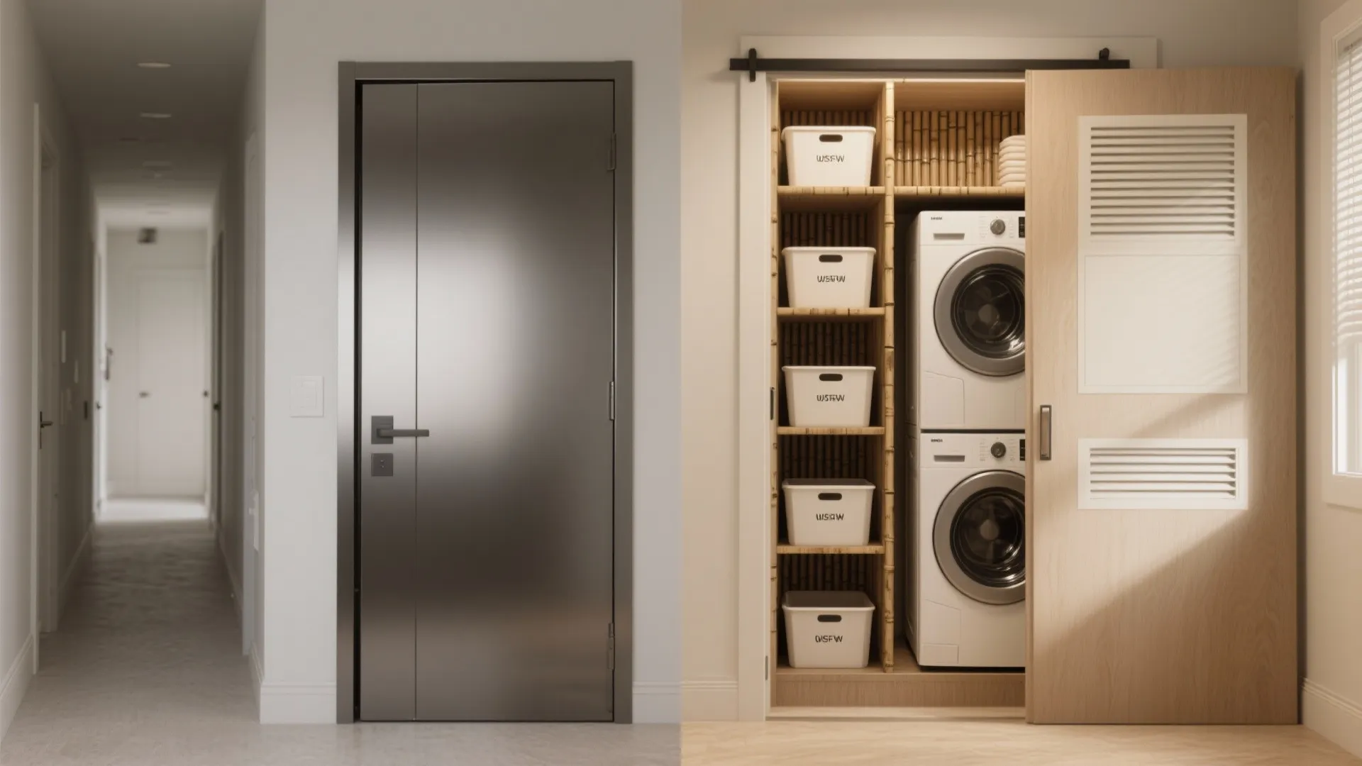 Hidden Laundry Closet with Pocket Door