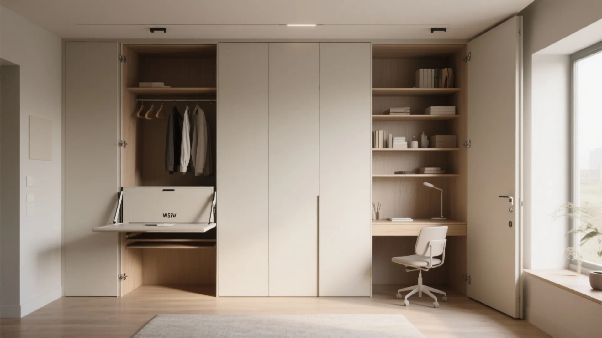 Multi-functional Wardrobe with Hidden Desk