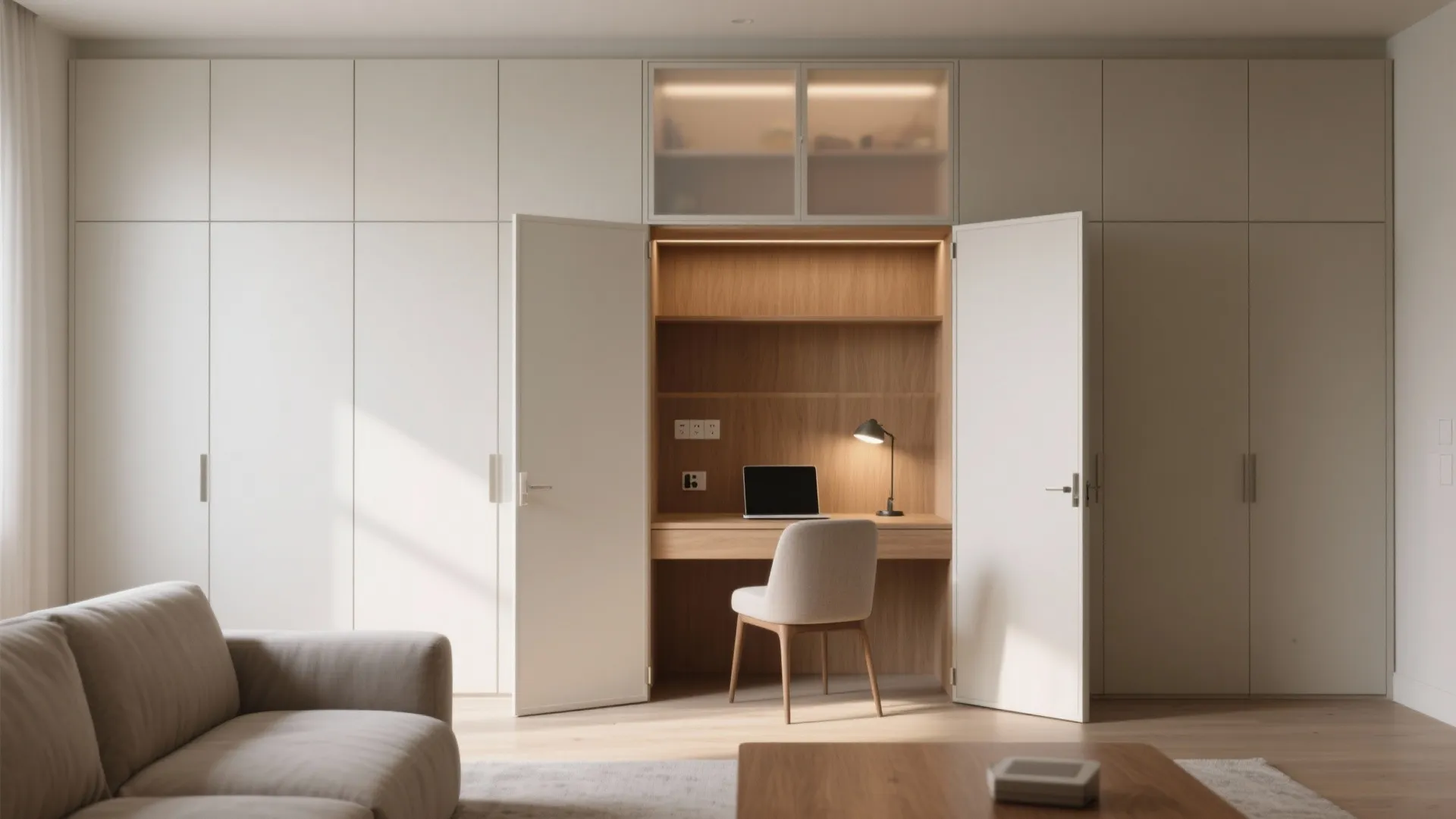 Floor-to-Ceiling Cupboards with a Hidden Desk