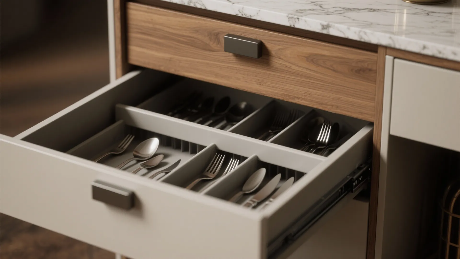 Shallow buffet with hidden drawers