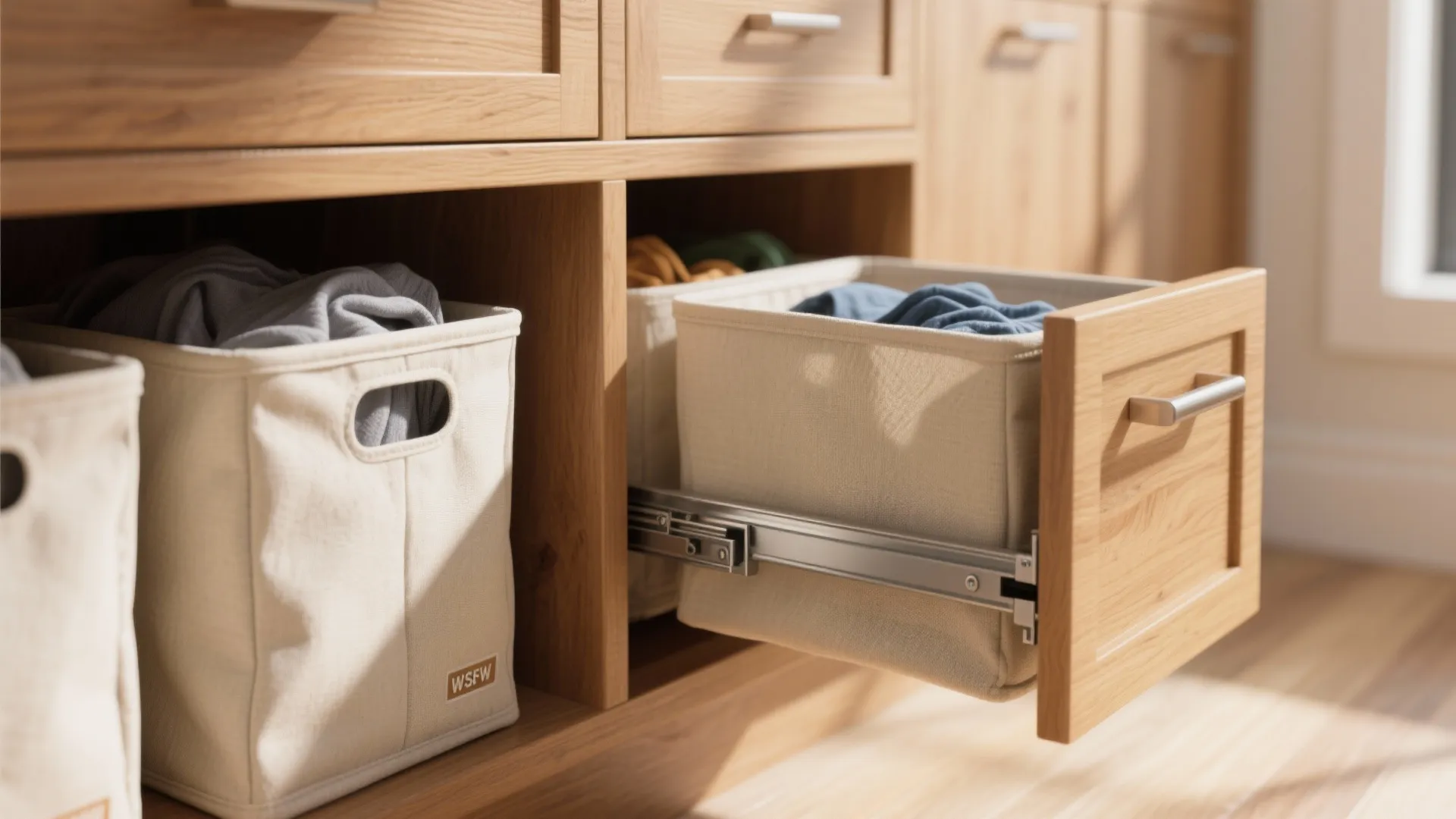 Idea 5: Hidden Hampers Under Pantry Shelves