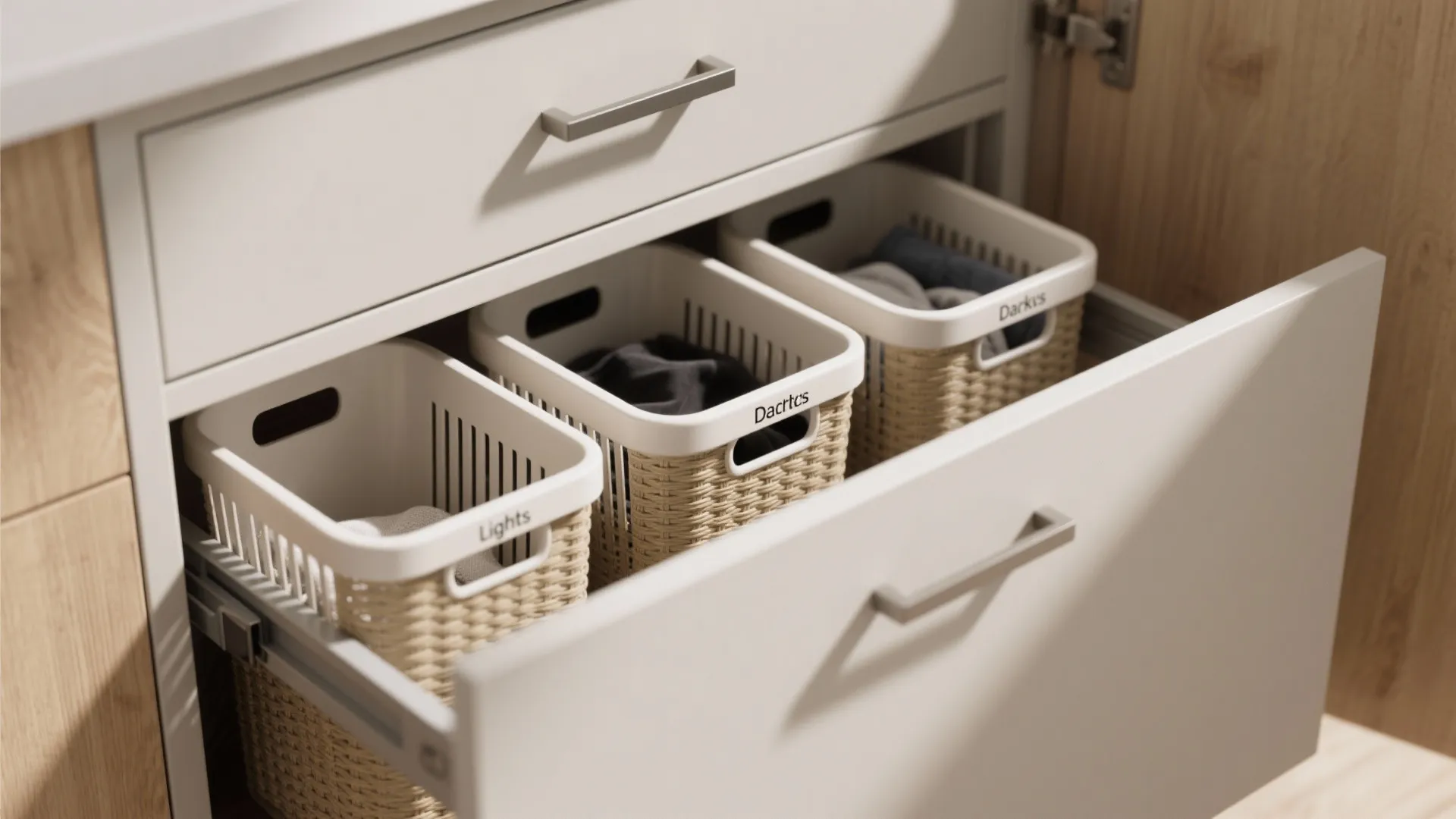 3. Hidden hampers and built-in sorting
