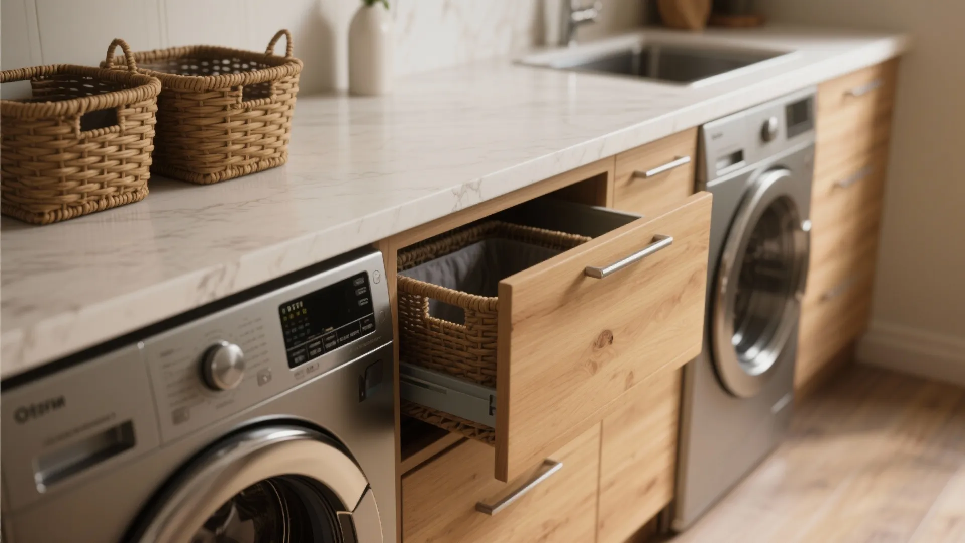 4. Install multipurpose counters and hidden hampers