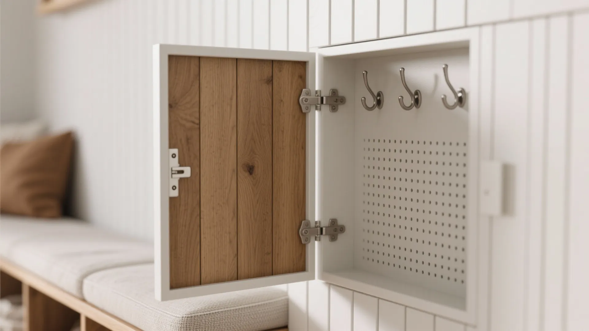 Built-in Bench Niche with Hidden Hooks