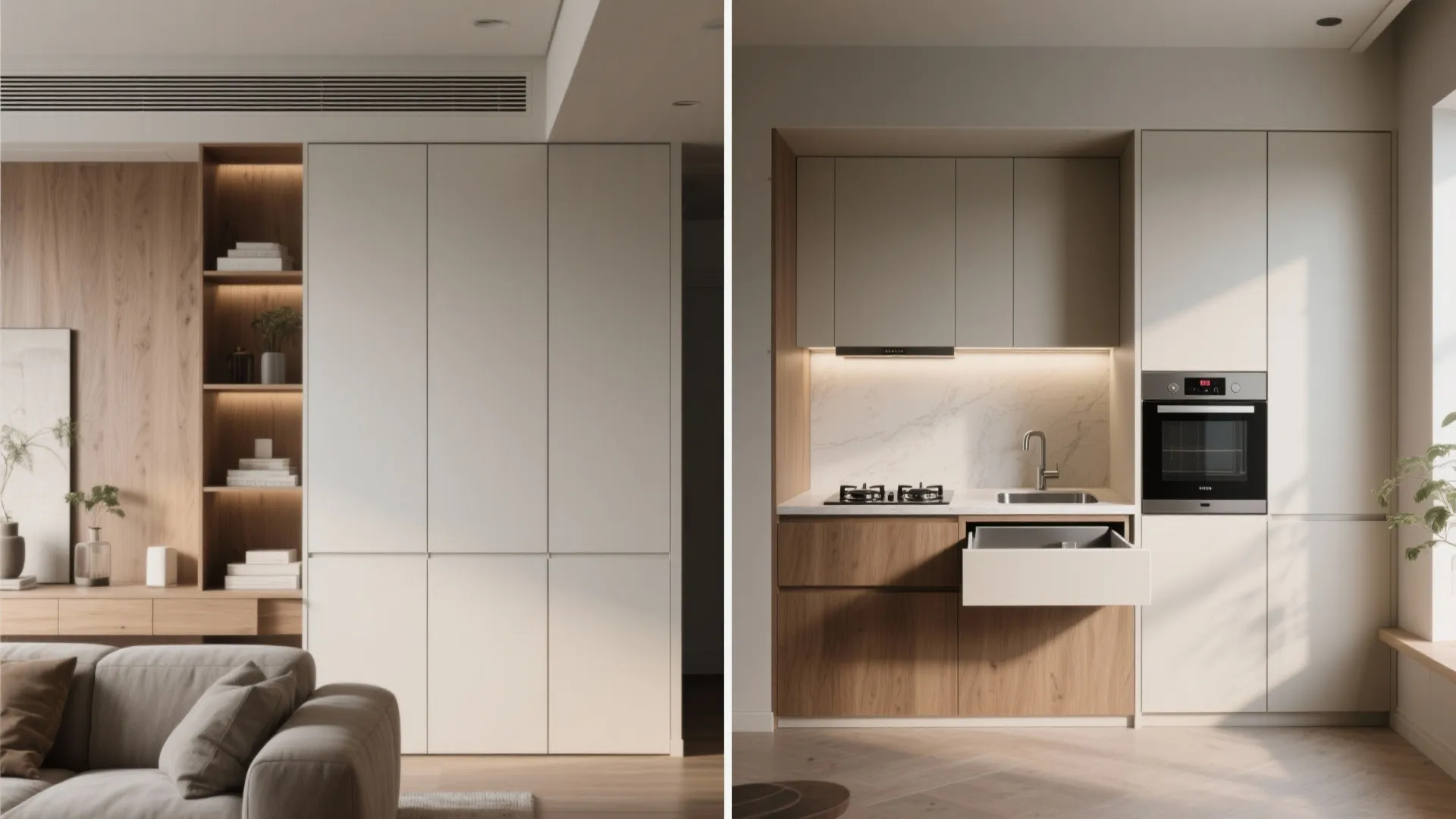 5. Hidden kitchenette and cabinet kitchens