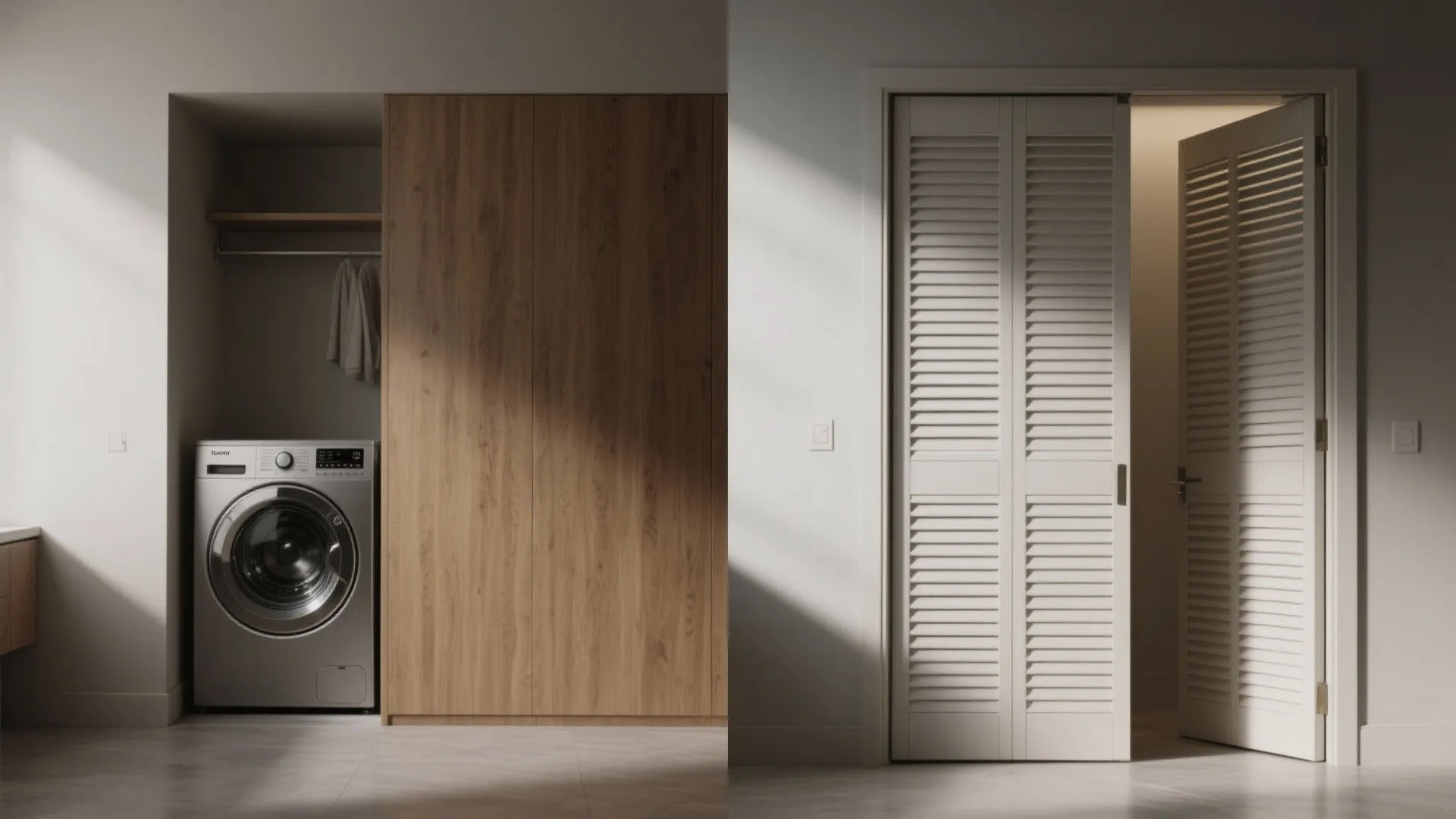 5. Hidden Laundry Cabinets and Folding Doors