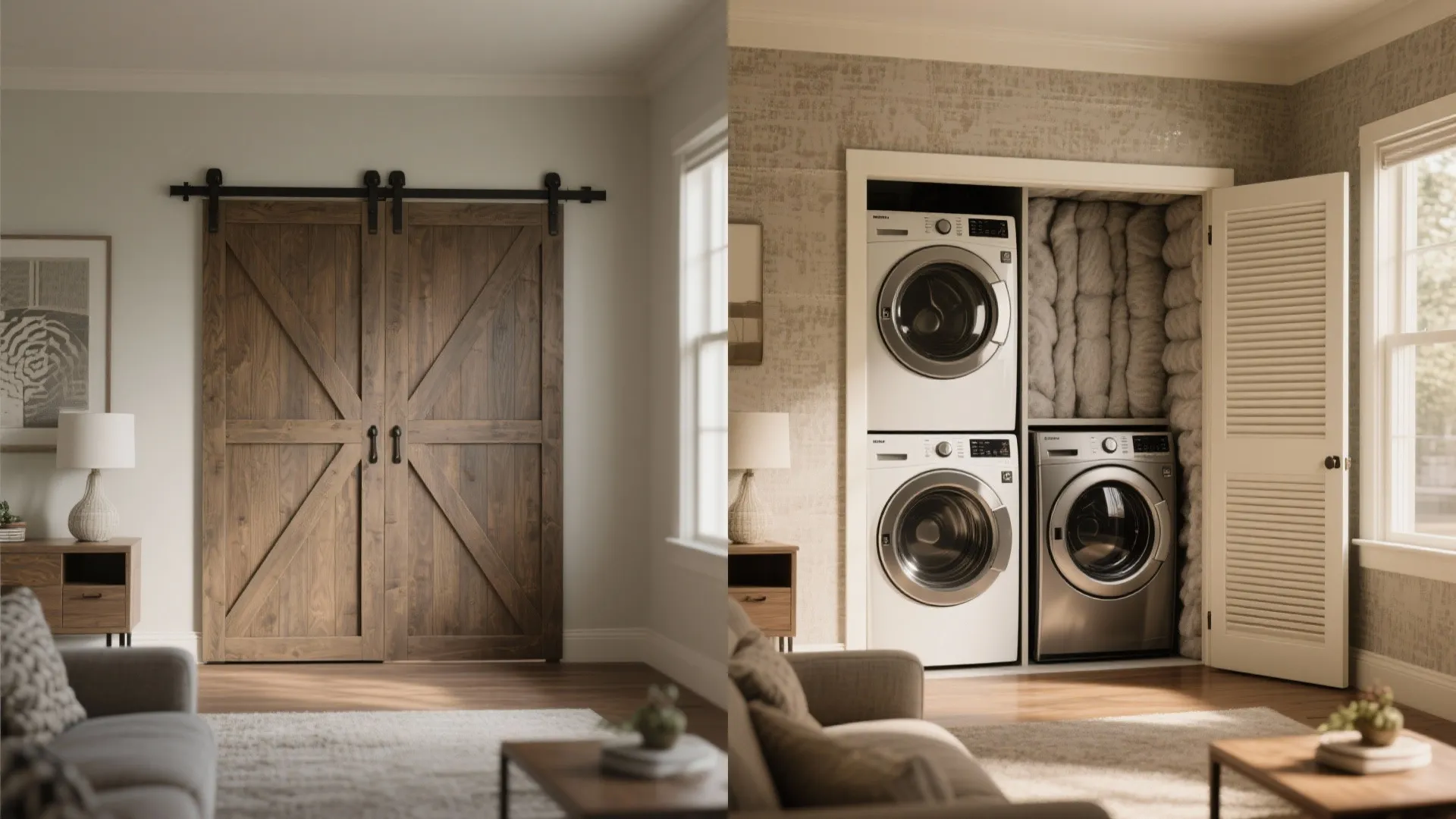 4. Hidden laundry closet in a finished rec room