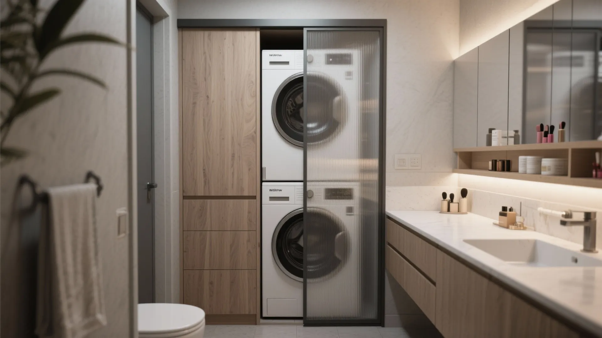 5. Multi-functional vanities and hidden laundry