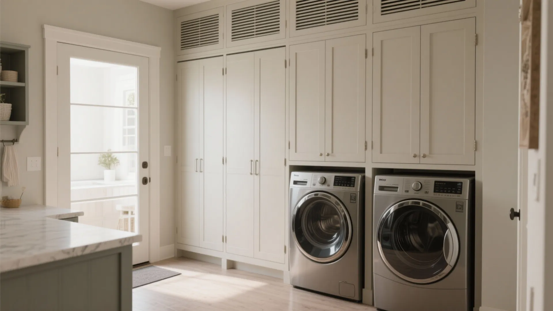 2. Hidden laundry behind cabinetry