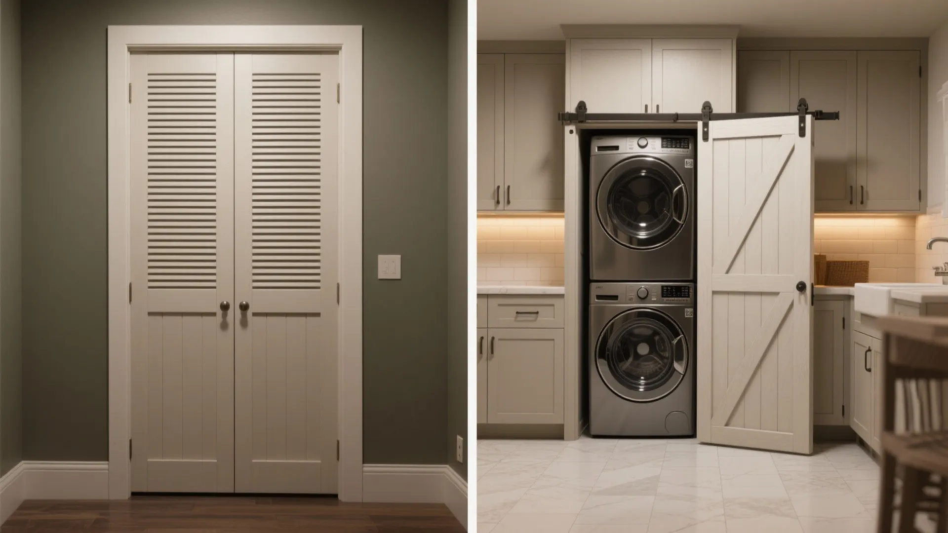 4. Hidden Laundry Station Behind Cabinet Doors