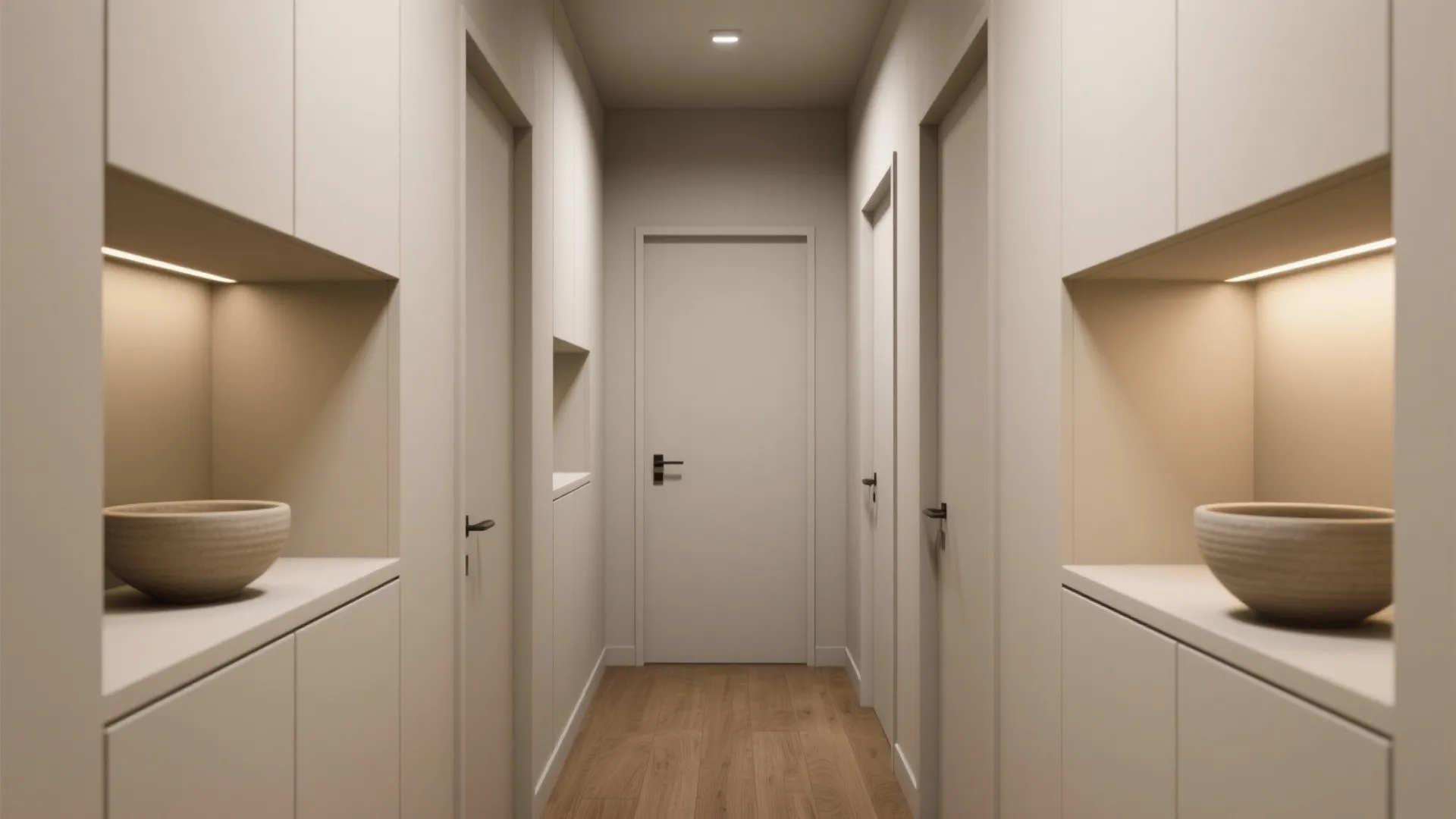 1) Slim Storage Wall with Hidden Niches