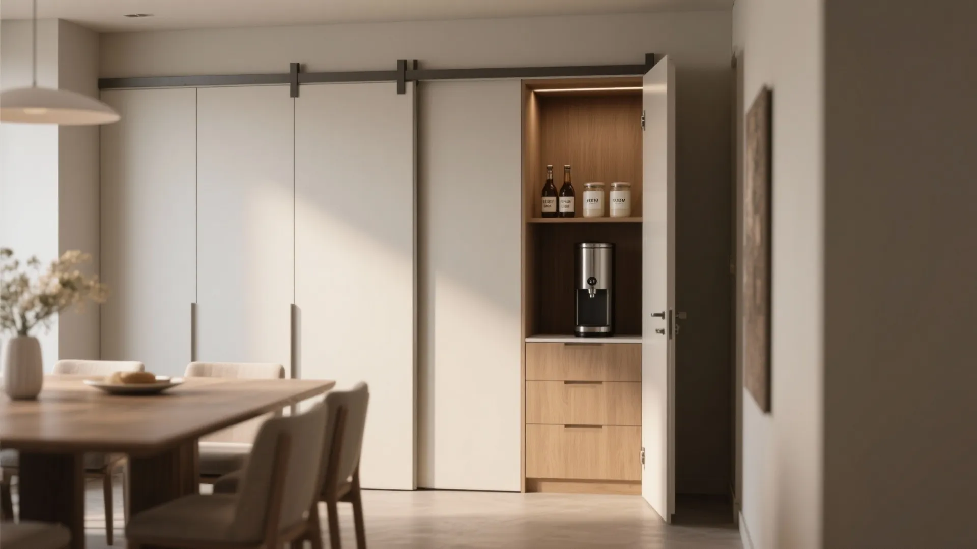 4. Hidden Pantry Behind Sliding Panels or Cabinet Doors