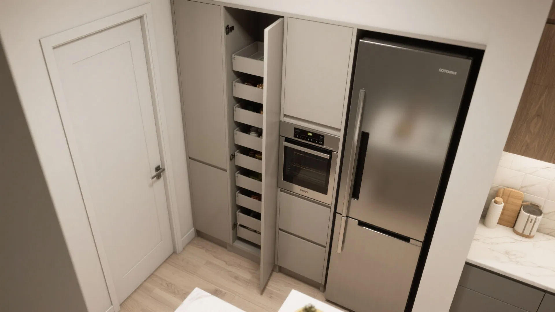 3. Hidden Pantry and Integrated Appliances