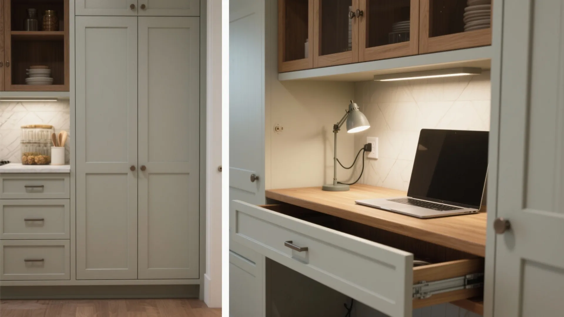 5. Hidden Drawer Desk inside a Pantry or Cabinet