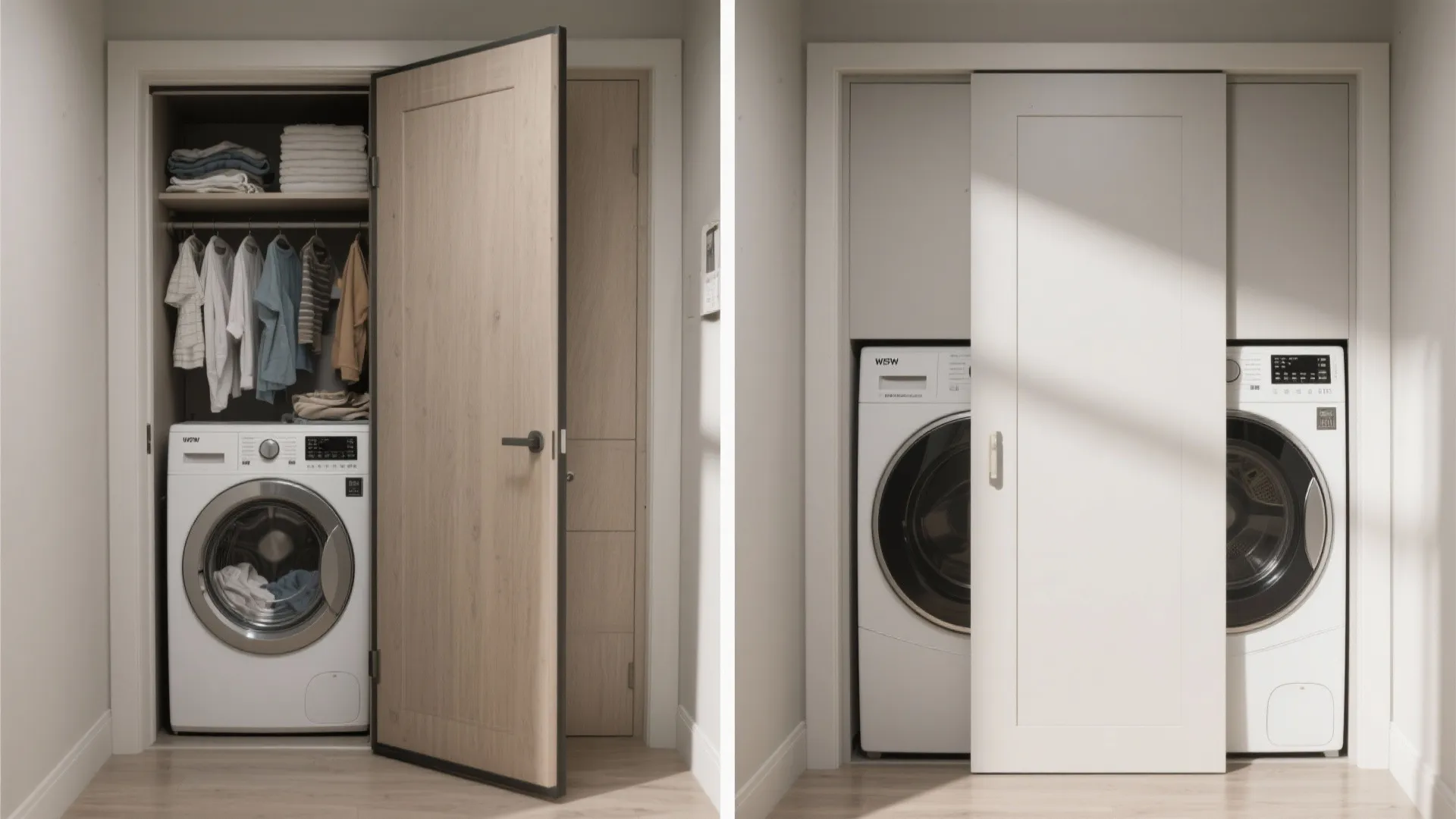 3. Pocket door or shallow sliding panel to hide noise