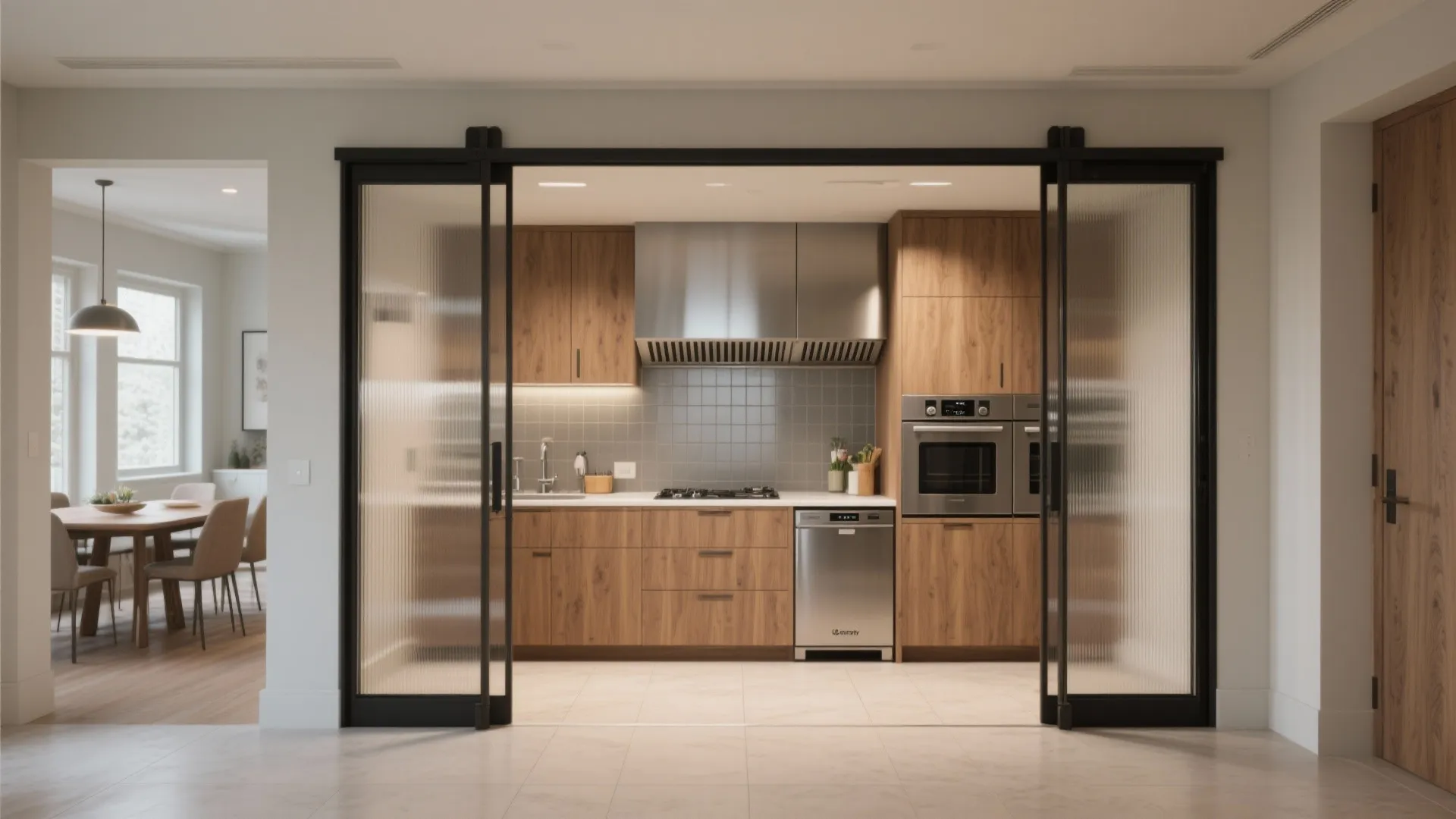 1. Hidden Prep Station with Slide-Back Doors