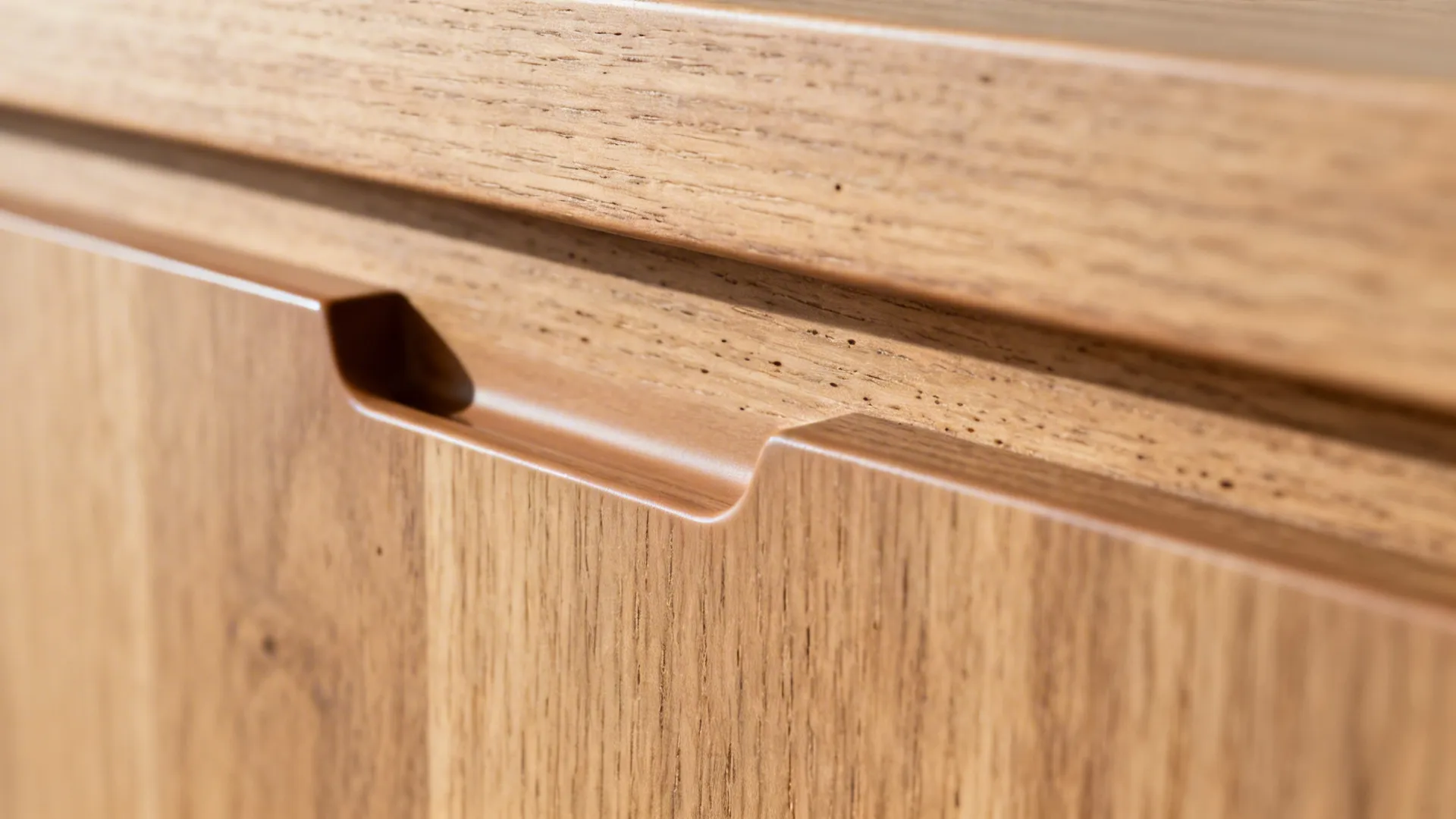 Minimalist wooden cabinets with hidden pulls